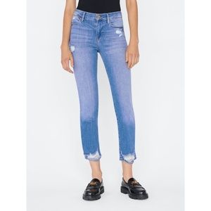 FRAME Le High Straight Laskey Rips Raw Hem Jeans Blue 27‎